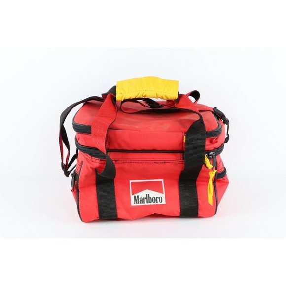 Vintage 90s Marlboro Spell Out Box Logo Handled Insulated Lunch Box Cooler Bag - Picture 1 of 9